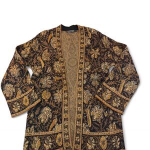 Peruvian Collection 100% Prima cotton Black and gold embroidered paisley cardiga